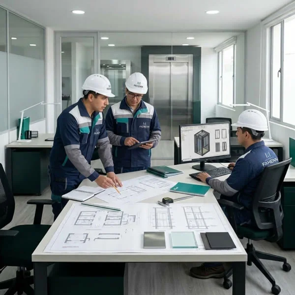 Convierta las medidas de su inmueble en un diseño técnico de ascensor ideal, funcional y hecho a la medida con ingeniería experta de Ascensores Fahenn en bogotá, Colombia