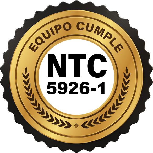 Sello de equipo que cumple la norma técnica NTC 5926-1 para ascensores