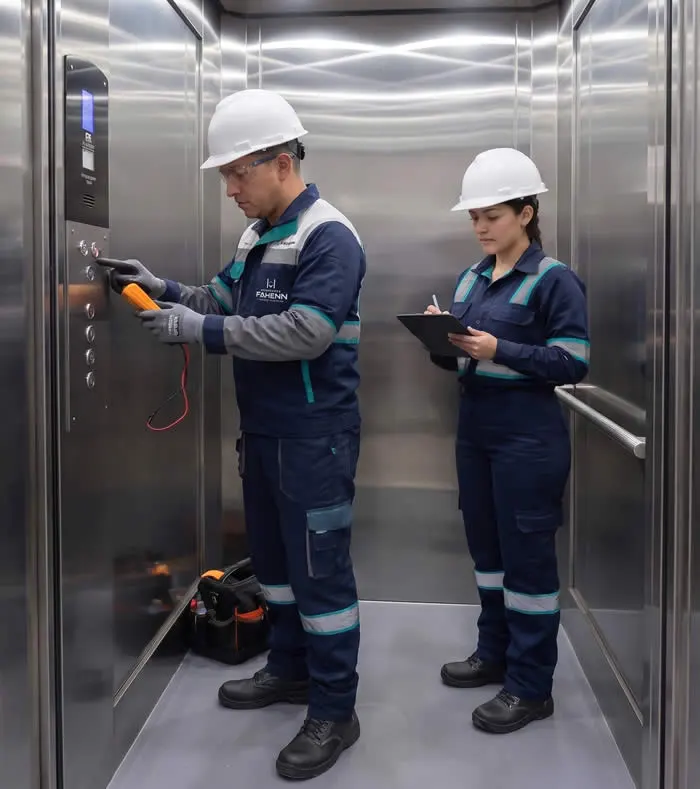 Confíe la inspección de cabina, controles y puerta a técnicos Fahenn y mantenga el equipo funcionando con seguridad, precisión y respaldo profesional en Bogotá, Colombia