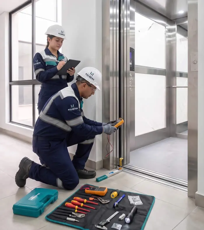 Proteja la operación de su ascensor con mantenimiento preciso de puertas y sistemas, con técnicos Fahenn que cuidan seguridad, confort, y continuidad en Bogotá, Colombia
