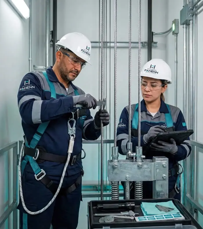 Fortalezca la seguridad de su ascensor con revisión profesional de cables y mecanismos, con técnicos Fahenn que previenen fallas y cuidan el servicio en Bogotá, Colombia