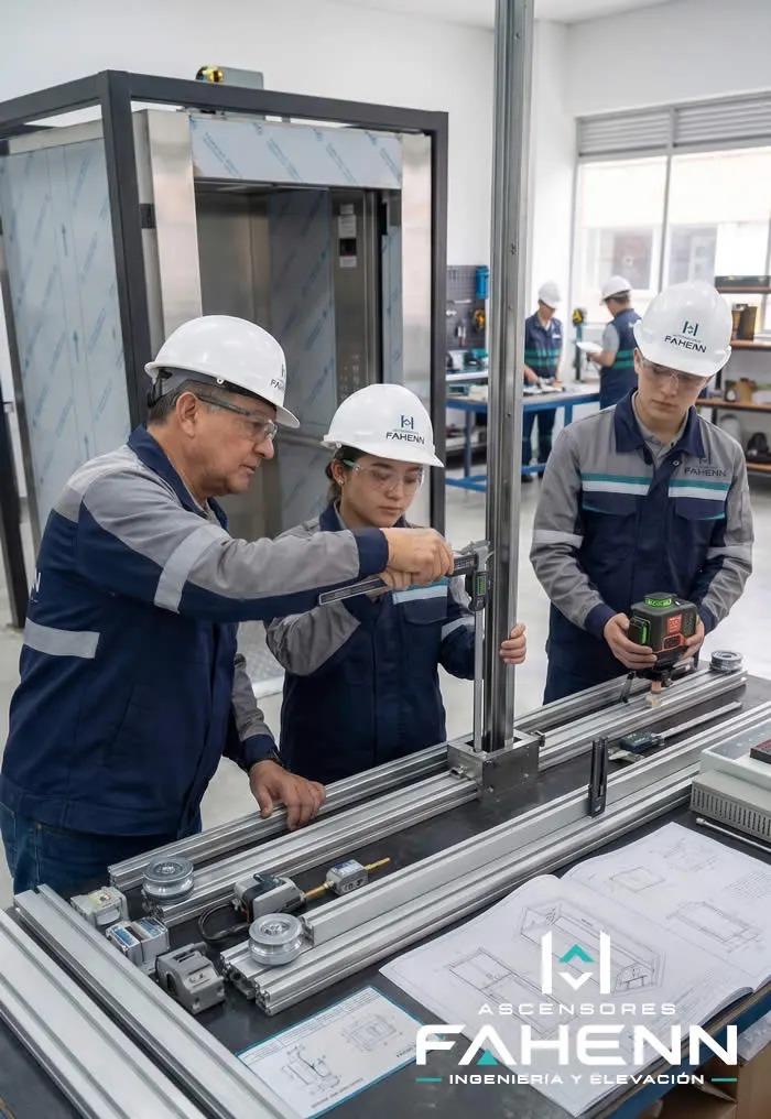 Conozca al personal técnico de Fahenn, capacitado para fabricar, instalar y ajustar ascensores mediante procesos seguros y precisos. Solicite asesoría en Bogotá, Colombia
